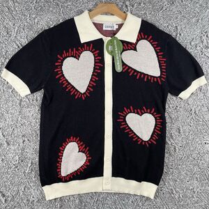 Oxknit Button Up Sweater Men’s Size Large Short Sleeve Preppy Designer Hearts